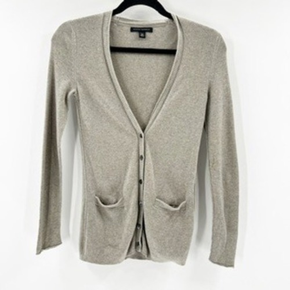 Banana Republic Petite XS Gray‎ Silk Blend V Neck Button Front Cardigan Sweater